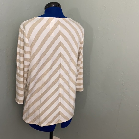 Chico’s tunic top metallic gold ivory stripe sz 2 - Picture 2 of 7